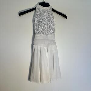 Dance Costume Custom Size Child Silver Curtain Call Jazz Sequin Skirt Leotard